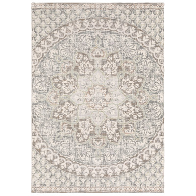 Tapis floral gris / saumon