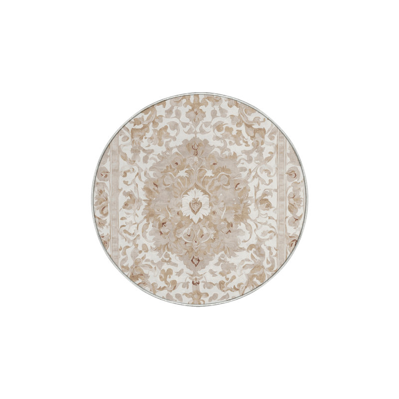 Tapis beige soyeux et moelleux, Rond 7 pi