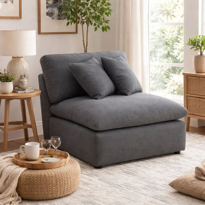 Chaise sans accoudoirs modulaire Hobo, tissu gris anthracite, 2 coussins, 38 po