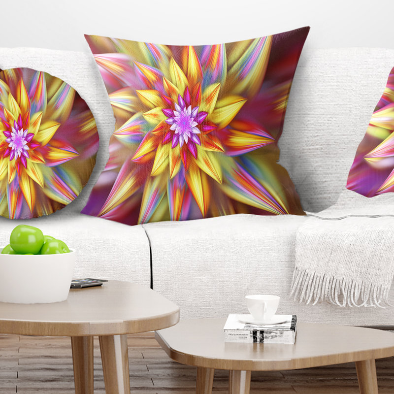 Grand coussin floral multicolore à motif floral exotique, 18 po x 18 po, Coussin décoratif