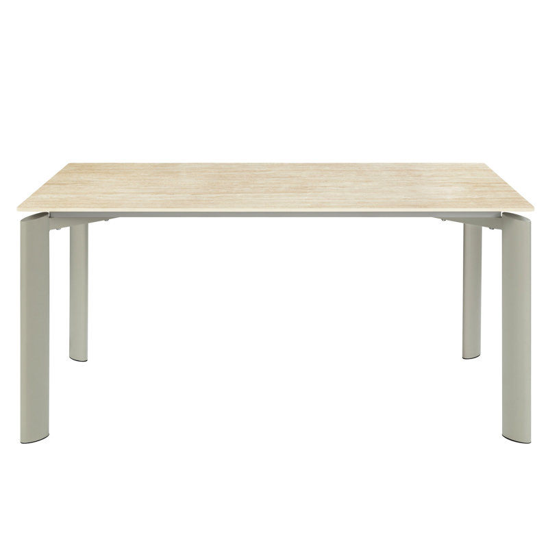 Table de salle à manger à finition grise avec plateau en céramique et structure stable