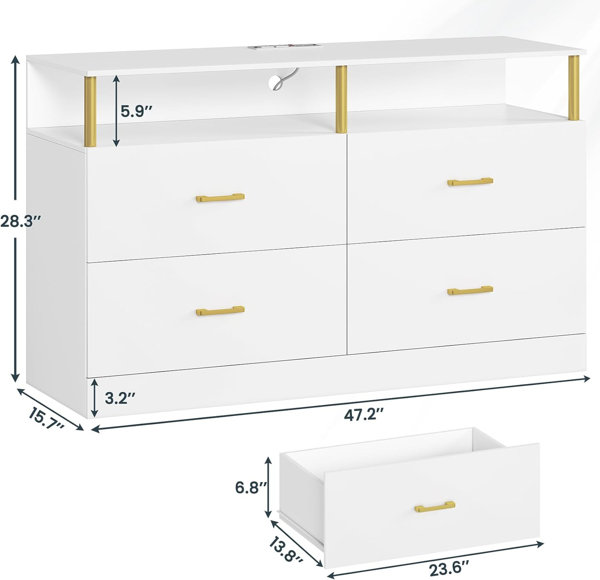 AOGLLATI 6 Drawer Dresser for Bedroom with LED Lights, Storage