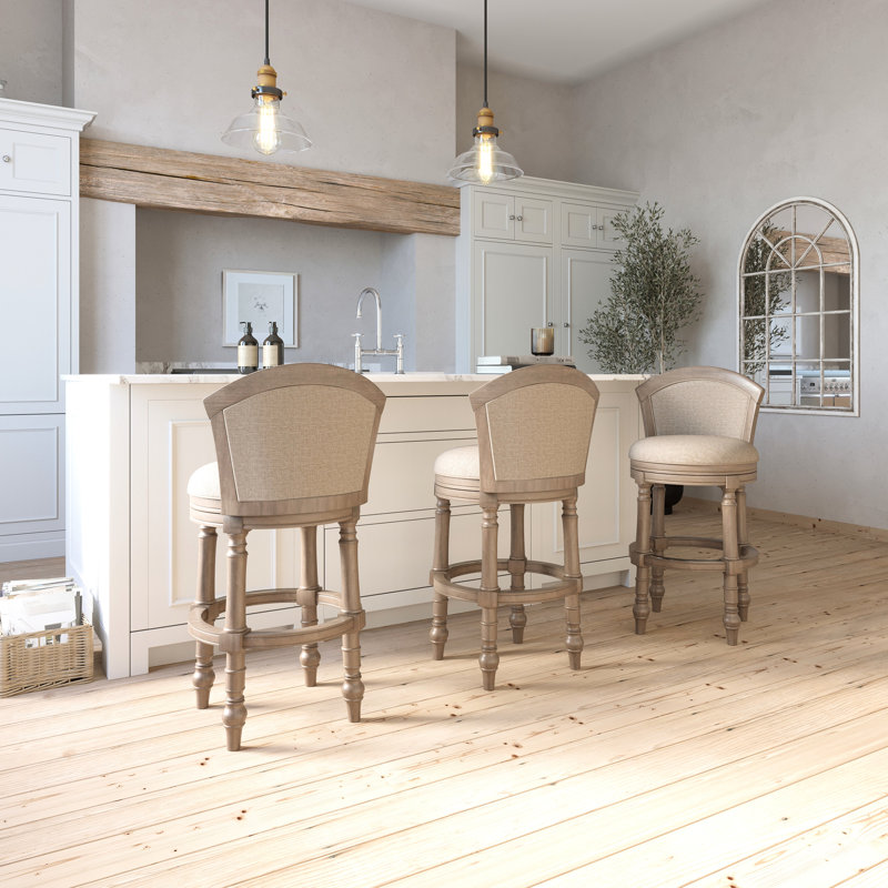 31 pouces - Tabouret de bar avec pivotement de 180 degrés, rembourré en gris et beige, poids 45,9 po, assemblage rapide avec dossier beige pivotant, hauteur, confort