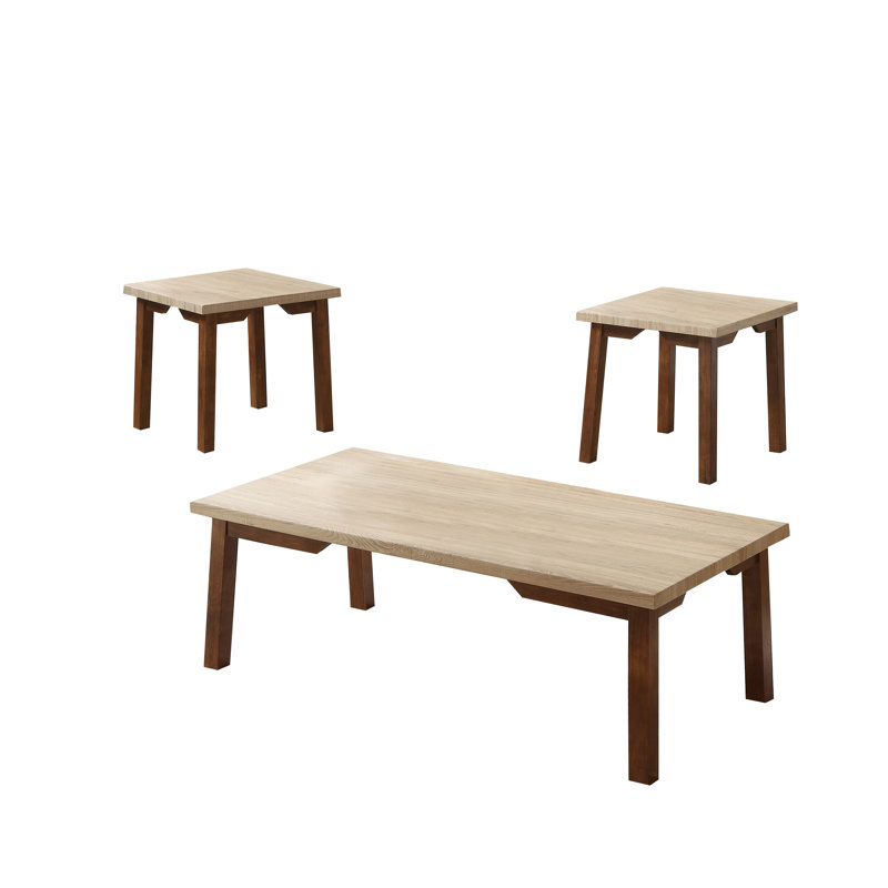 Ensemble de 3 tables basses beiges et brunes et 3 tables de bout