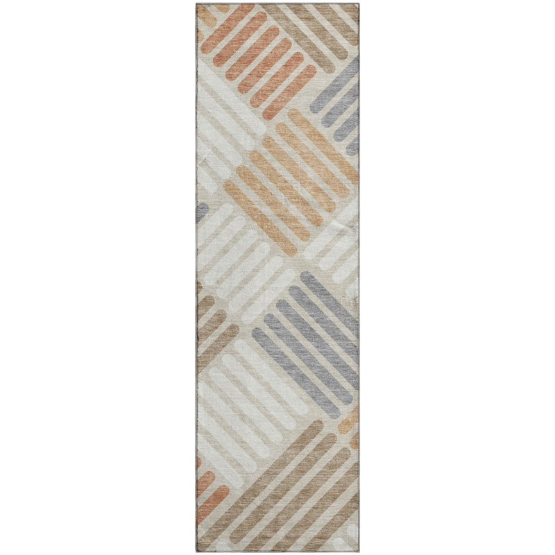 Premium Machine Washable Mayfield AMF2339 Geometric Rug, 2'3" x 7'6" Runner, Copper