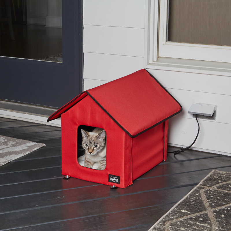 Maison pour chat chauffée - Lit pour chat à double porte avec toit à fermeture à glissière, coussin chauffant pour animal de compagnie et housse en sherpa - pour garage, porche, grange ou sous-sol par PETMAKER