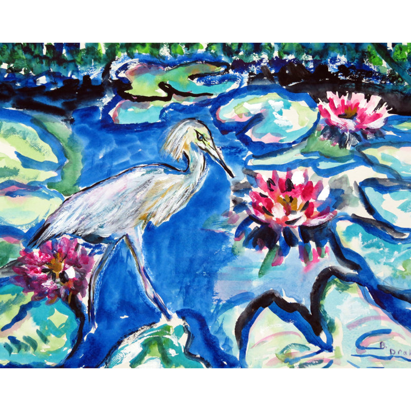 Tapis antidérapant Heron and Waterlilies, Rectangle 1 pi 6 po x 2 pi 2 po