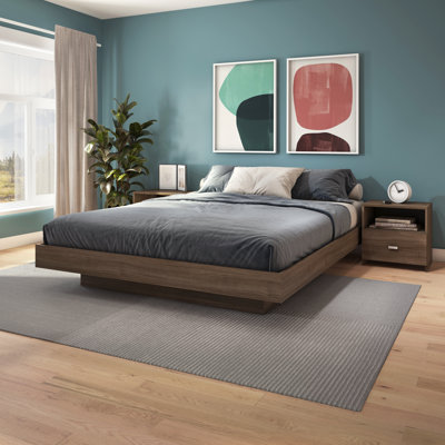 Zen KAPPA Bedroom - Platform Bed with Nightstands (2) – Easy Assembly, No Box Spring Required