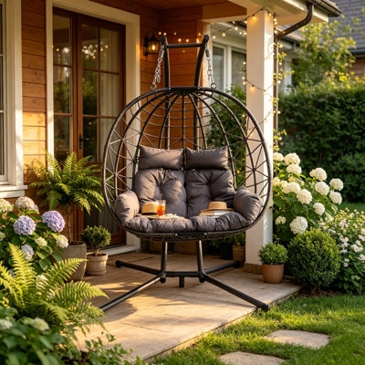 Patio Hanging Egg Chair,Outdoor Hammock Swing Chair With Stand And Cushion