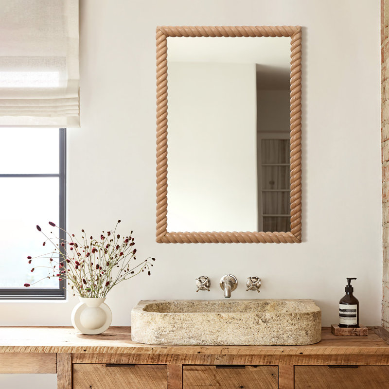 Solid Wood Rope Frame Rectangular Decorative Wall Mirror