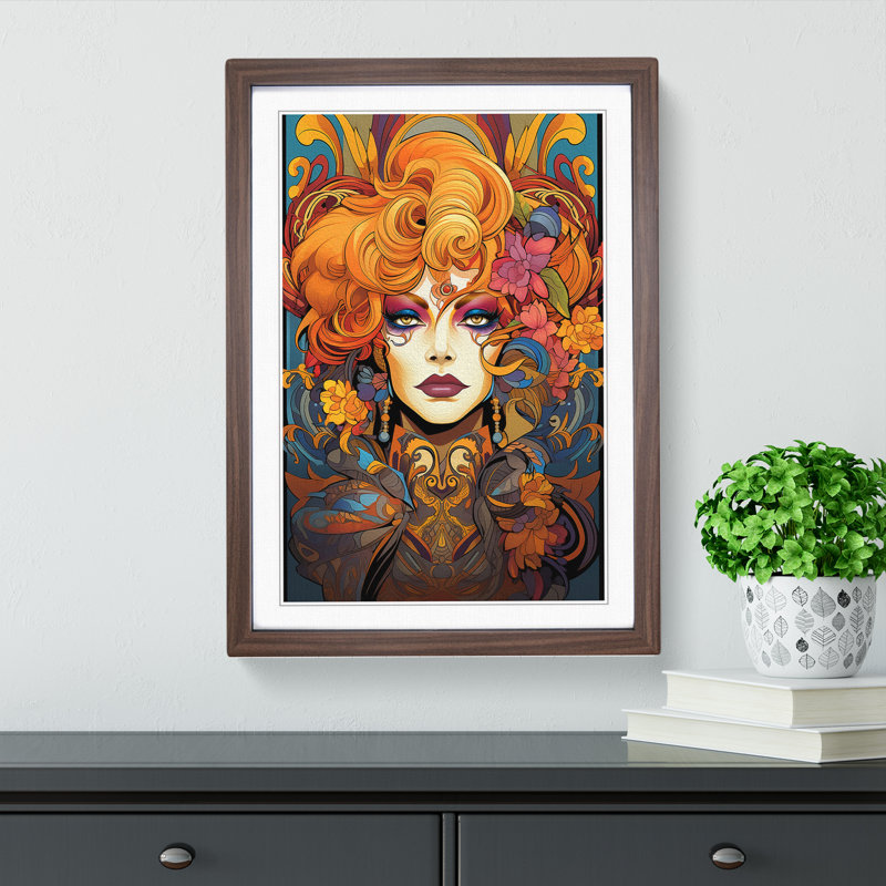 Drag Queen Nouveau - Single Picture Frame Print on Wood, 46" H x 34" W x 2" D, Walnut
