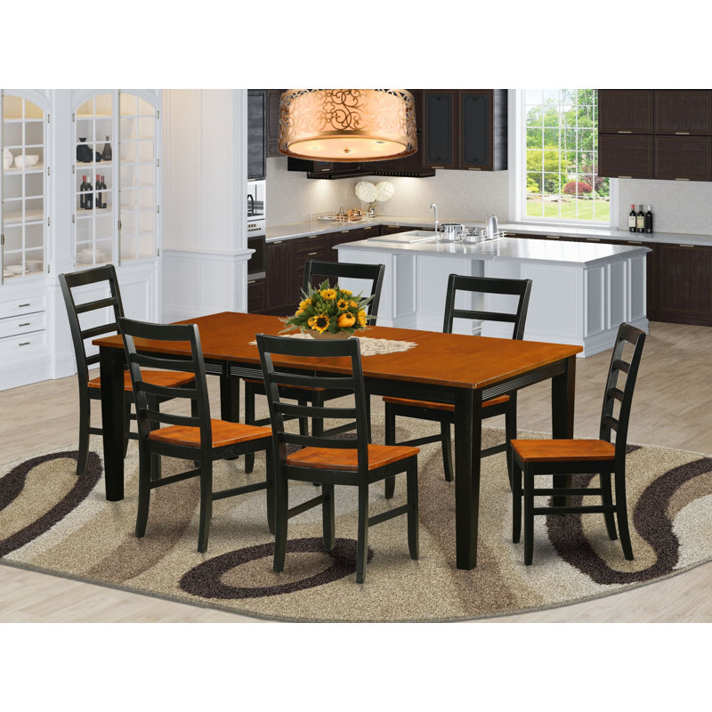 7 Piece Kitchen Table & Chairs Set Consist of a Rectangle Dining Table with Butterfly Leaf and 6 Dining Room Chairs, Black & Cherry