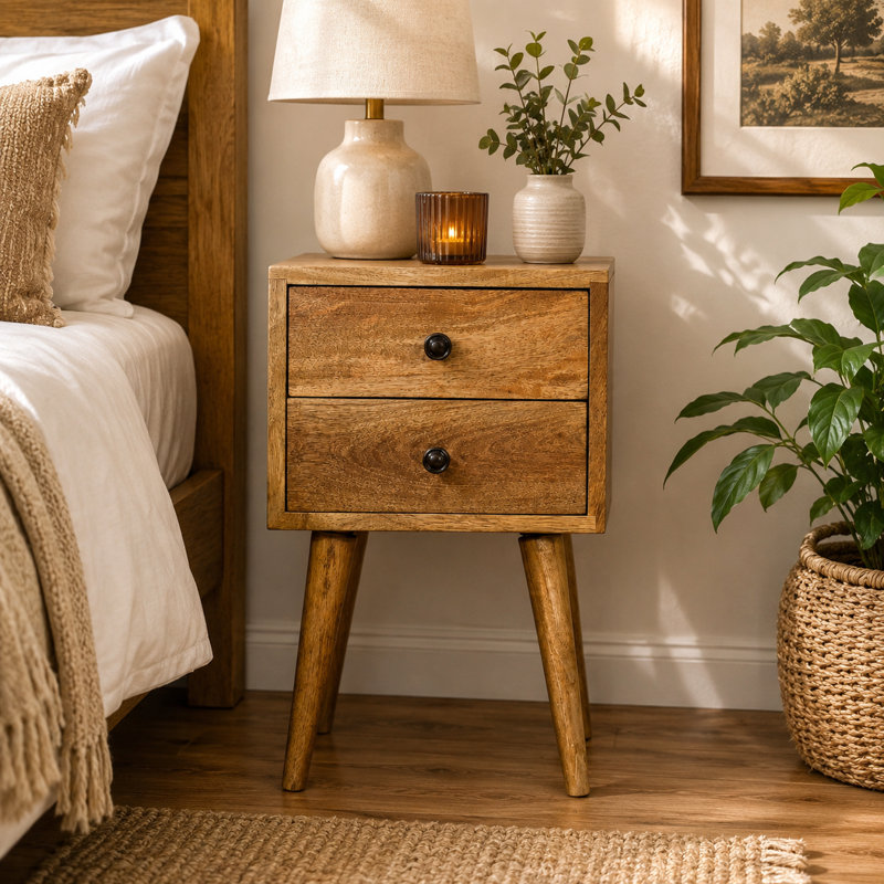 Ternes 30cm W Solid Wood Bedside Table