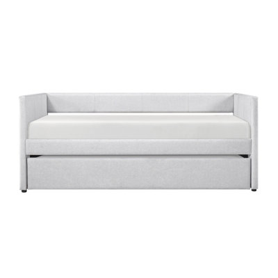 1Pc Daybed With Trundle Gray Fabric Upholstery Wooden Frame Modern Home Furniture