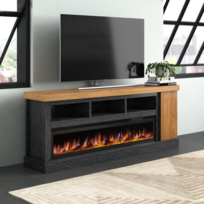 Bowrah 75"" Fireplace Tv Stand With 60"" Glass Electric Fireplace, Color Contrast Farmhouse Entertainment Center With Storage For Tvs Up To 85"" For Livi -  Millwood Pines, 4F2CFEDDEF5844539D35777FD6126F4B