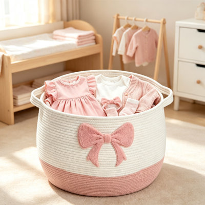Très grand panier de rangement pliable en corde de coton avec arc et poignées, panier à linge polyvalent pour jouets, couvertures, vêtements, salle de bain, salle de jeux, chambre de bébé, chambre à coucher