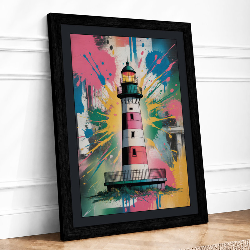 Lighthouse Bursting Modern - Framed Print, A1 - 84.1 x 59.4 cm, Black