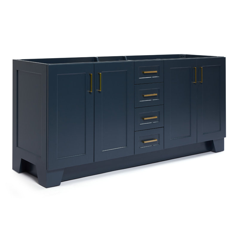 Meuble-lavabo double en bois massif 72 po Sawyer, Bleu minuit