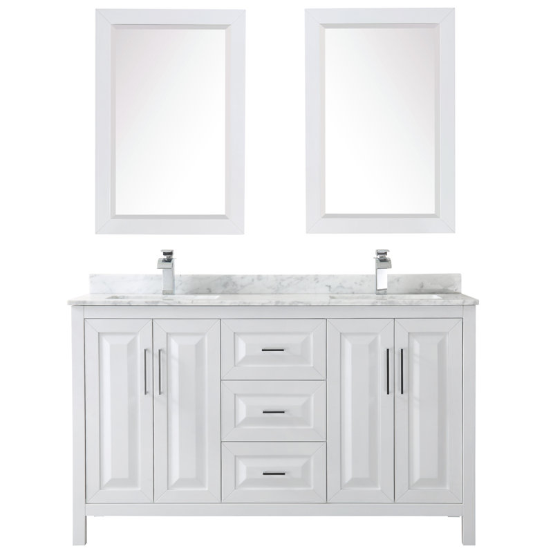 Daria 60'' W Double Vanity, White, White Cultured Marble, Polished Chrome