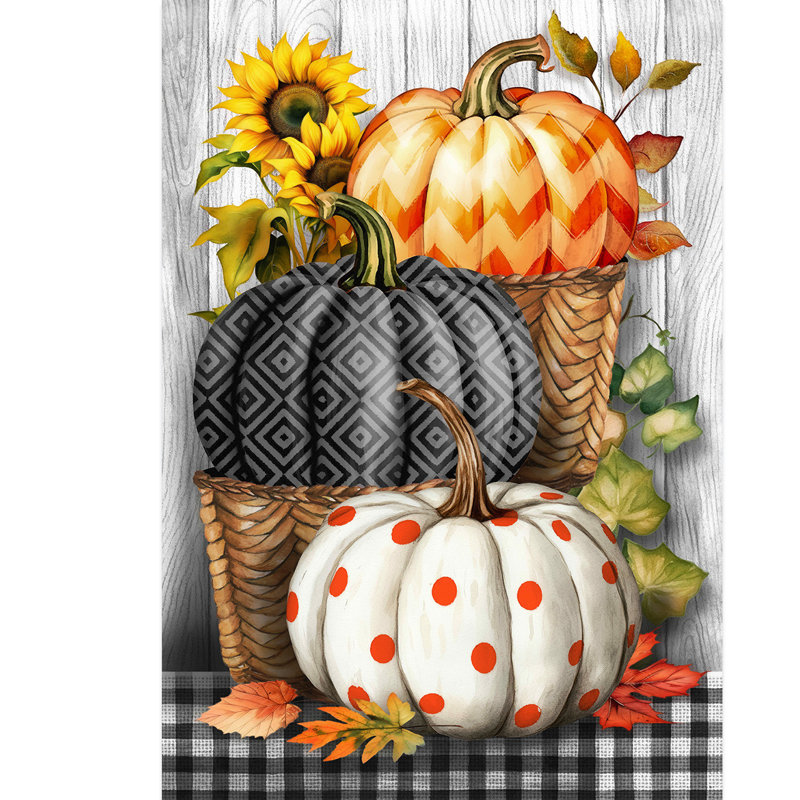Drapeau de jardin citrouille, Automne gris/blanc
