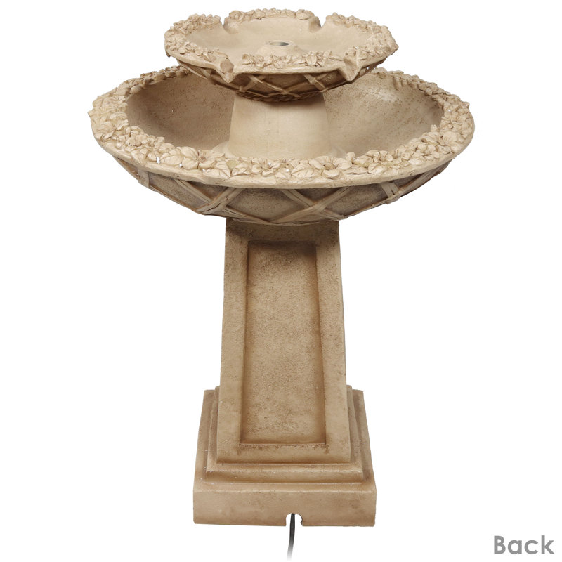 Light Brown Polyresin 2-Tier Birdbath Water Fountain