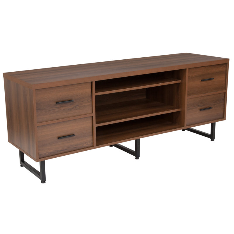 Three Shelf and Four Drawer TV Stand in Wood Grain Finish