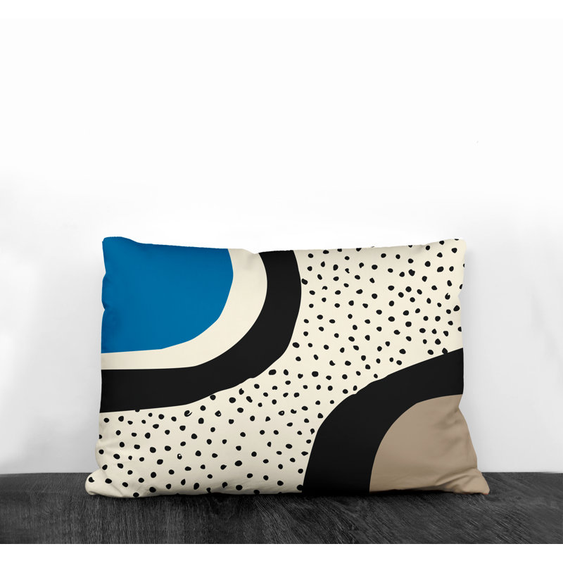 Coussin décoratif intérieur / extérieur en polyester filé Willow, Turquoise / blanc cassé / beige / noir
