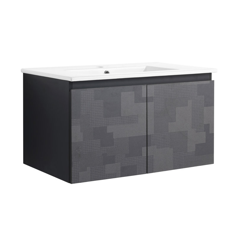 Meuble-lavabo flottant mural avec lavabo en céramique et porte d'armoire à fermeture en douceur