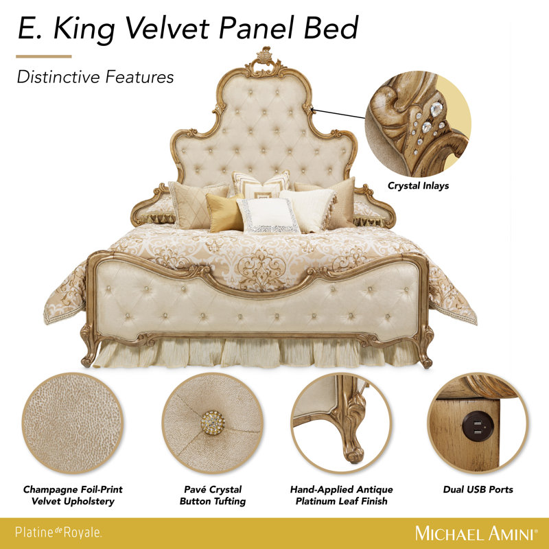 Velvet Scalloped Bed, King, Champagne