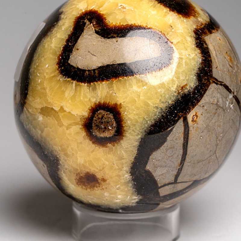 Genuine Polished Septarian (2") Sphere from Madagascar, 3.5" H x 3.5" W x 3.5" D, Yellow/Brown