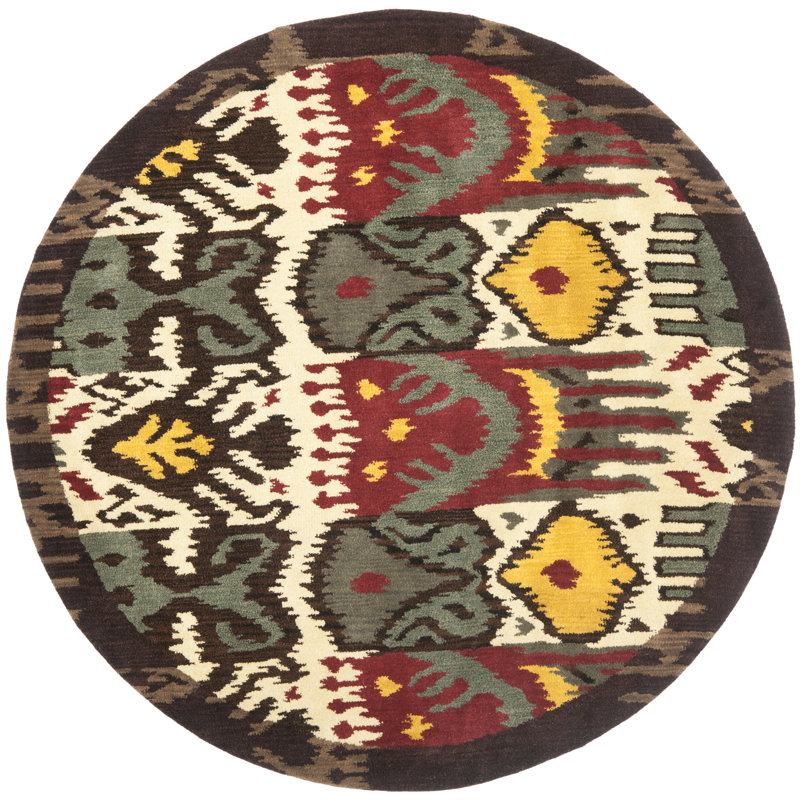 Tapis ikat en laine touffeté à la main Kline, Rond 6 pi