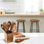 Ensemble d'ustensiles en bois d'acacia 11 pièces avec support - cuillères en bois naturel et ustensiles de cuisine pour une batterie de cuisine antiadhésive, une cuisson sécuritaire et un nettoyage facile-121561266