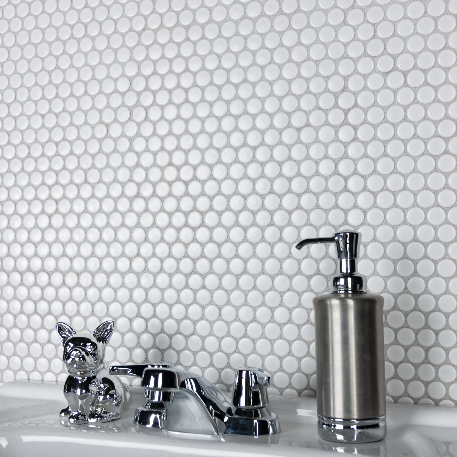 Metro Penny 0.75" Porcelain Mosaic Tile, Matte White