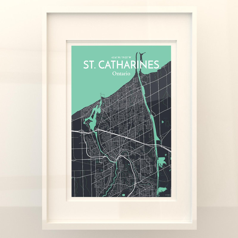 St. Catharines City Map, impression, H 27,6 po x l 19,7 po, Vert / gris