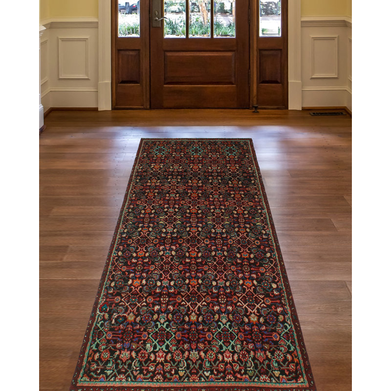 Tapis unique gris anthracite noué à la main 3 pi 5 po x 8 pi 10 po Janky