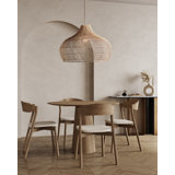 Anjanie 1 - Light Natural Lampshade Pendant – Handwoven Rattan Plug-In or Hardwired Light Fixture for Dining Room, Kitchen, or Bedroom in Japandi Boho Style