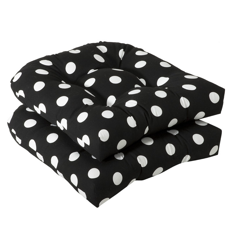 Coussin de chaise de salle à manger d'intérieur / extérieur Renel, Noir / blanc à pois