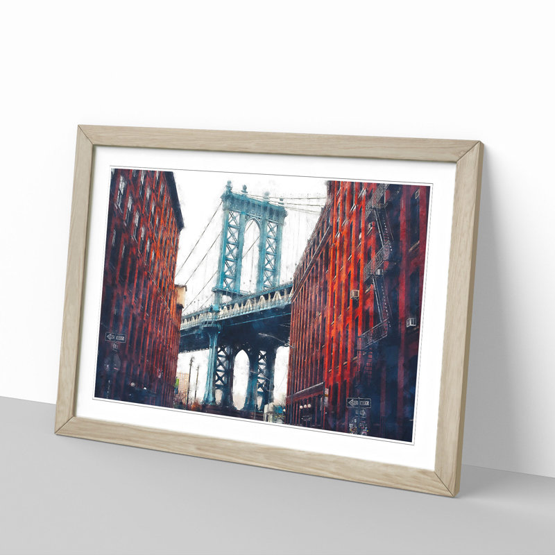 George Washington Bridge - Picture Frame Graphic Art Print, Oak Framed, 45cm H x 63cm W x 2cm D