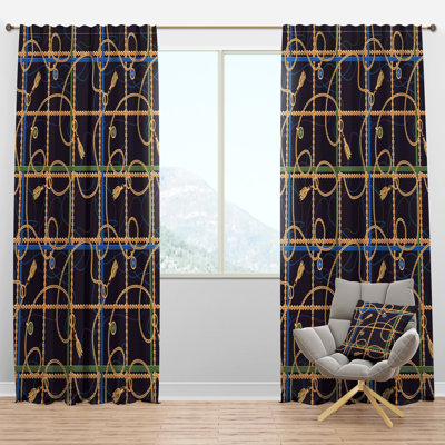 Trendy Gold Chain Pattern - Abstract Curtain - Velvet Room darkening - 1 panel