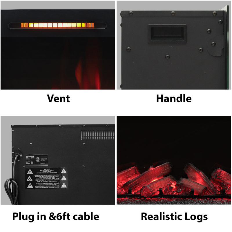28 in. Electric Fireplace Insert with Trim Kit, Realistic Log, Overheat Protection, 750/1500W, Adjustable Flame Speed