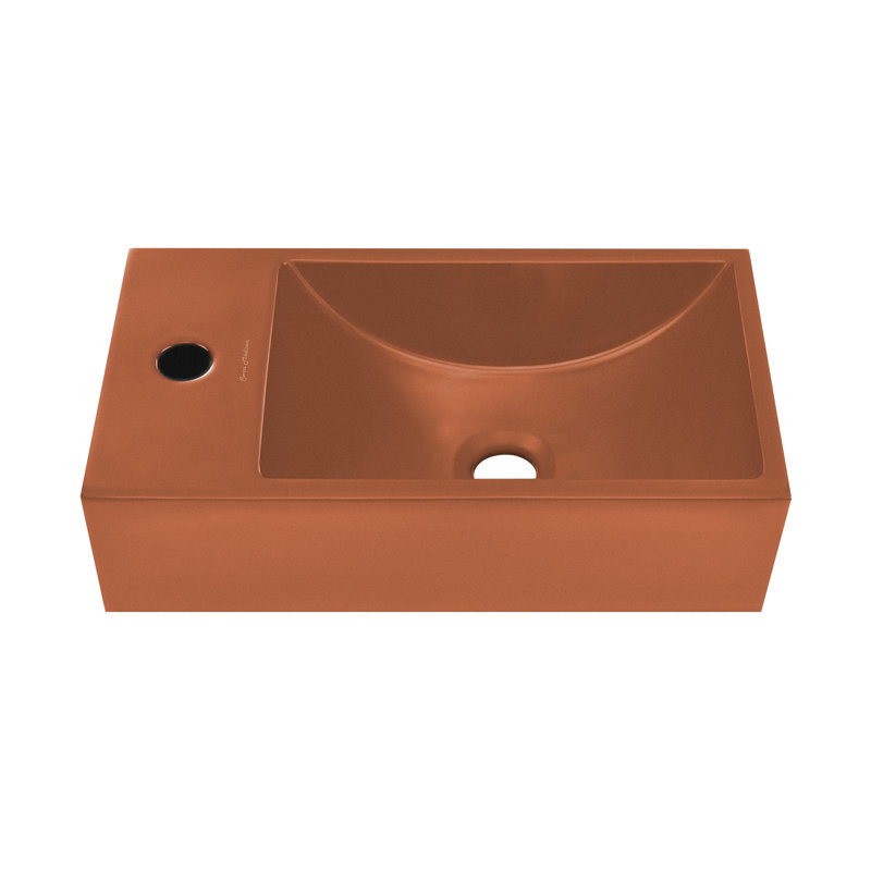 Lavabo mural rectangulaire en béton 16 po avec robinet à gauche Lisse , Terre cuite mat