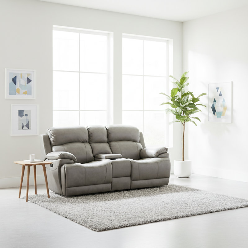 Kunkel 78'' Faux Leather Reclining Loveseat, Manual