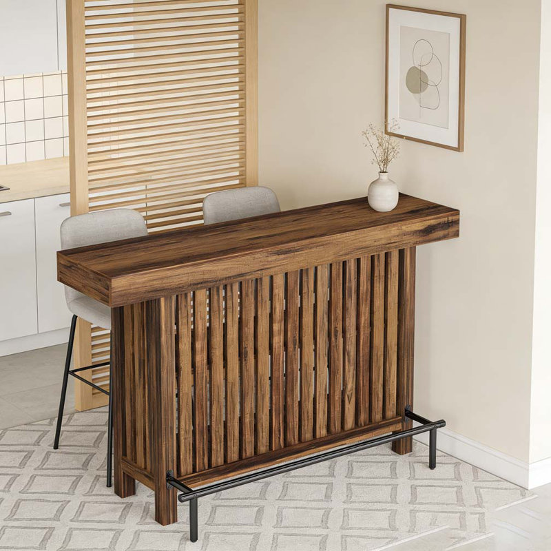 Table de bar Modern Home avec tablettes à 2 niveaux et repose-pieds, Brun