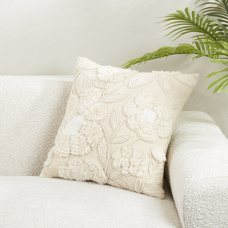 Housse de coussin en coton naturel brodé à motif floral l 20 po x L 20 po