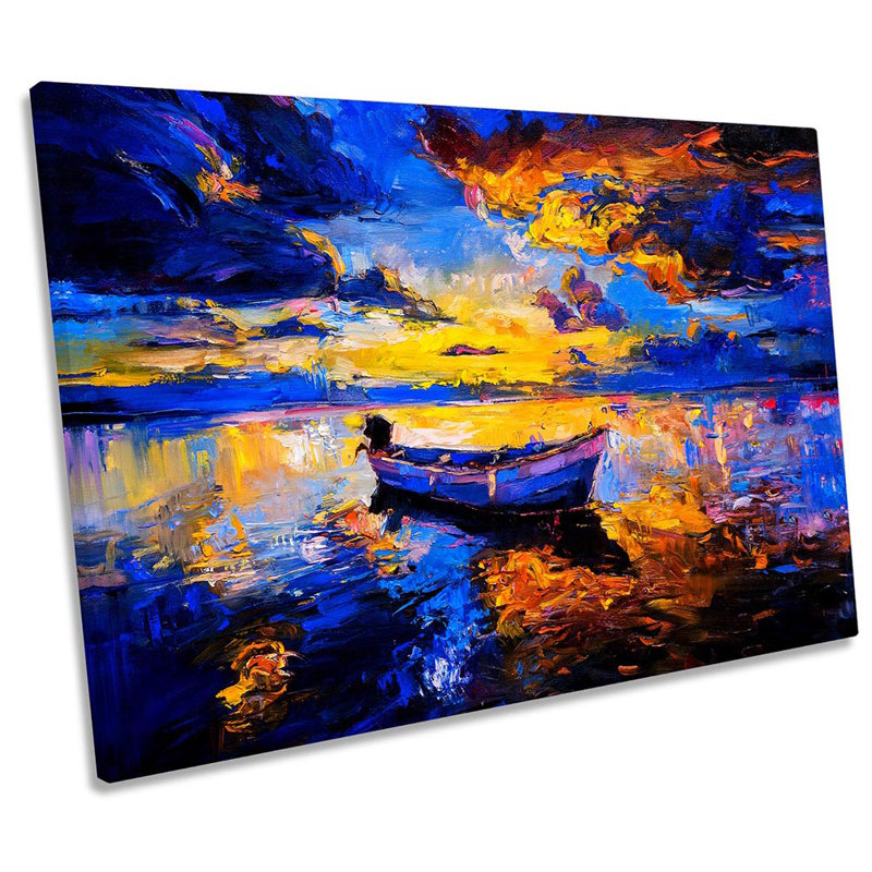 Sunset Boat Lake Seascape Framed - Wrapped Canvas Print, 50.8cm H x 76.2cm W x 2cm D