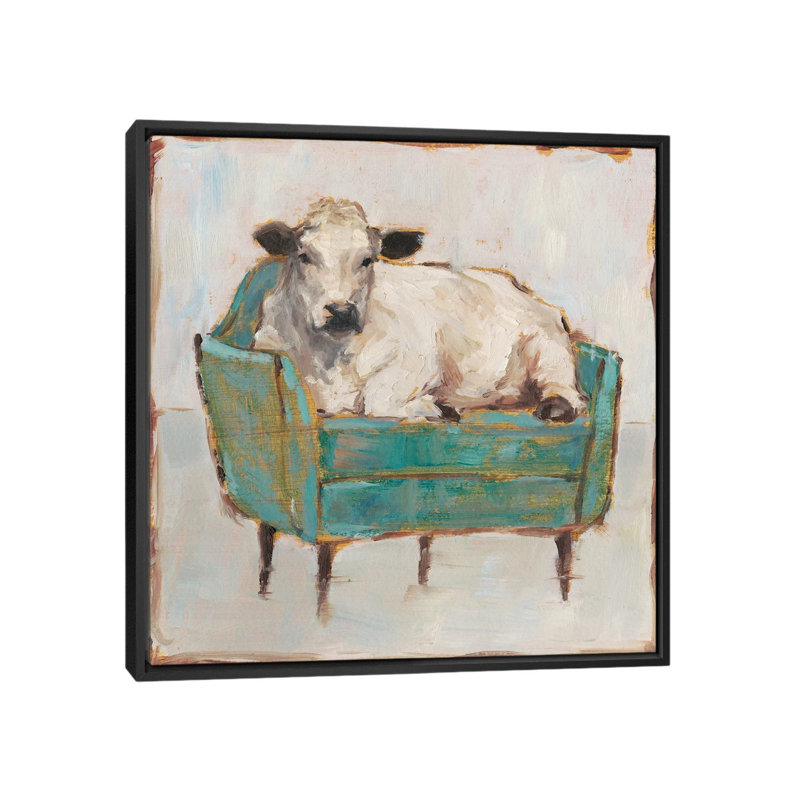 «Moo-ving in I» par Ethan Harper - Peinture, H 18 po x l 18 po x P 1,5 po, Toile avec cadre noir
