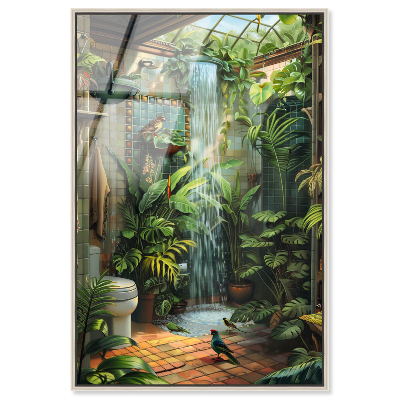 Art mural en verre acrylique à haute brillance Waterfall, Argent, H 55 po x l 37 po