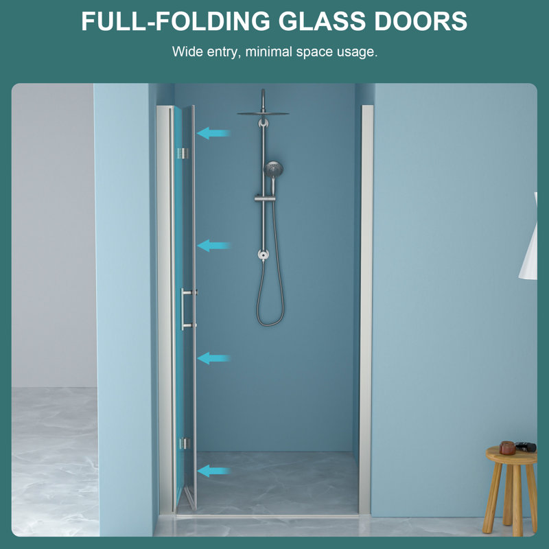 Porte de douche avec verre trempé l 34 po x H 72 po, nickel brossé - peu encombrant, réglable, finition pratique, verre de 72 po h, séduisant