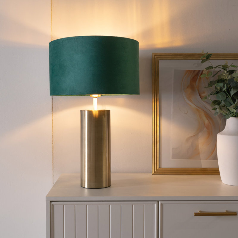 Aidana Metal Table Lamp, Gold Base/Green/Gold Shade, No