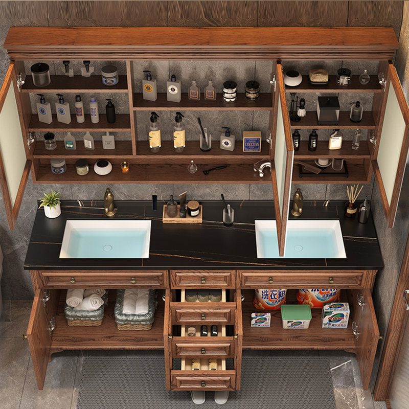 American retro upscale bathroom cabinet, 31.5" H x 70.8" W x 21.6" D